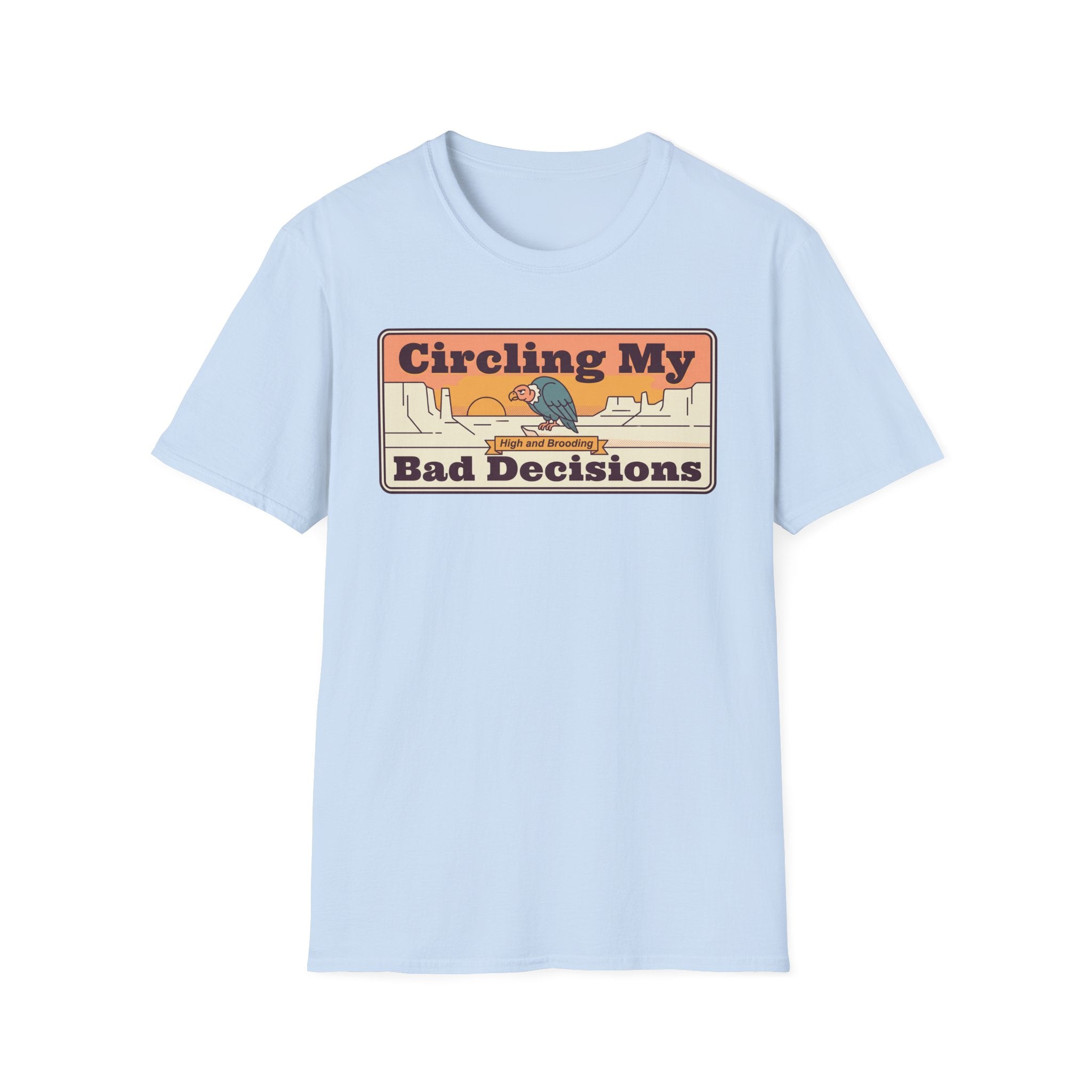 Funny Vulture T-Shirt | Circling My Bad Decisions Retro Desert Graphic Tee | Sarcastic Gift