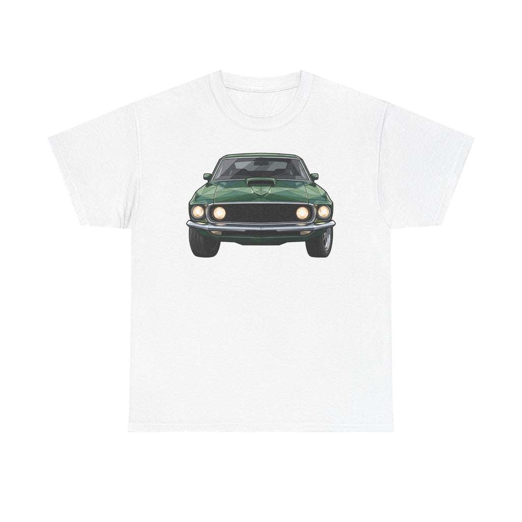 Green Classic Muscle Car T-Shirt | Vintage Mustang Front Back Illustration