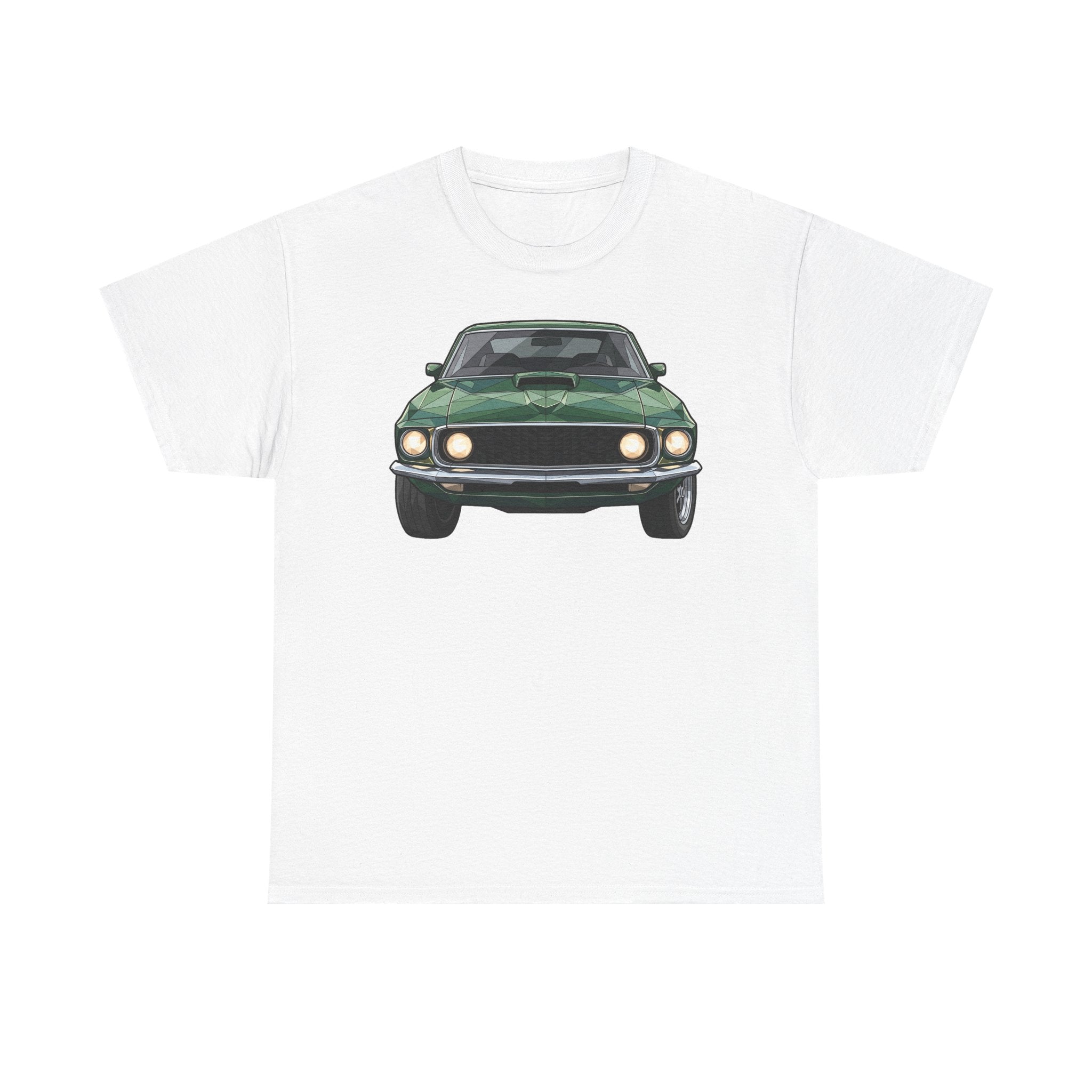 Green Classic Muscle Car T-Shirt | Vintage Mustang Front Back Illustration