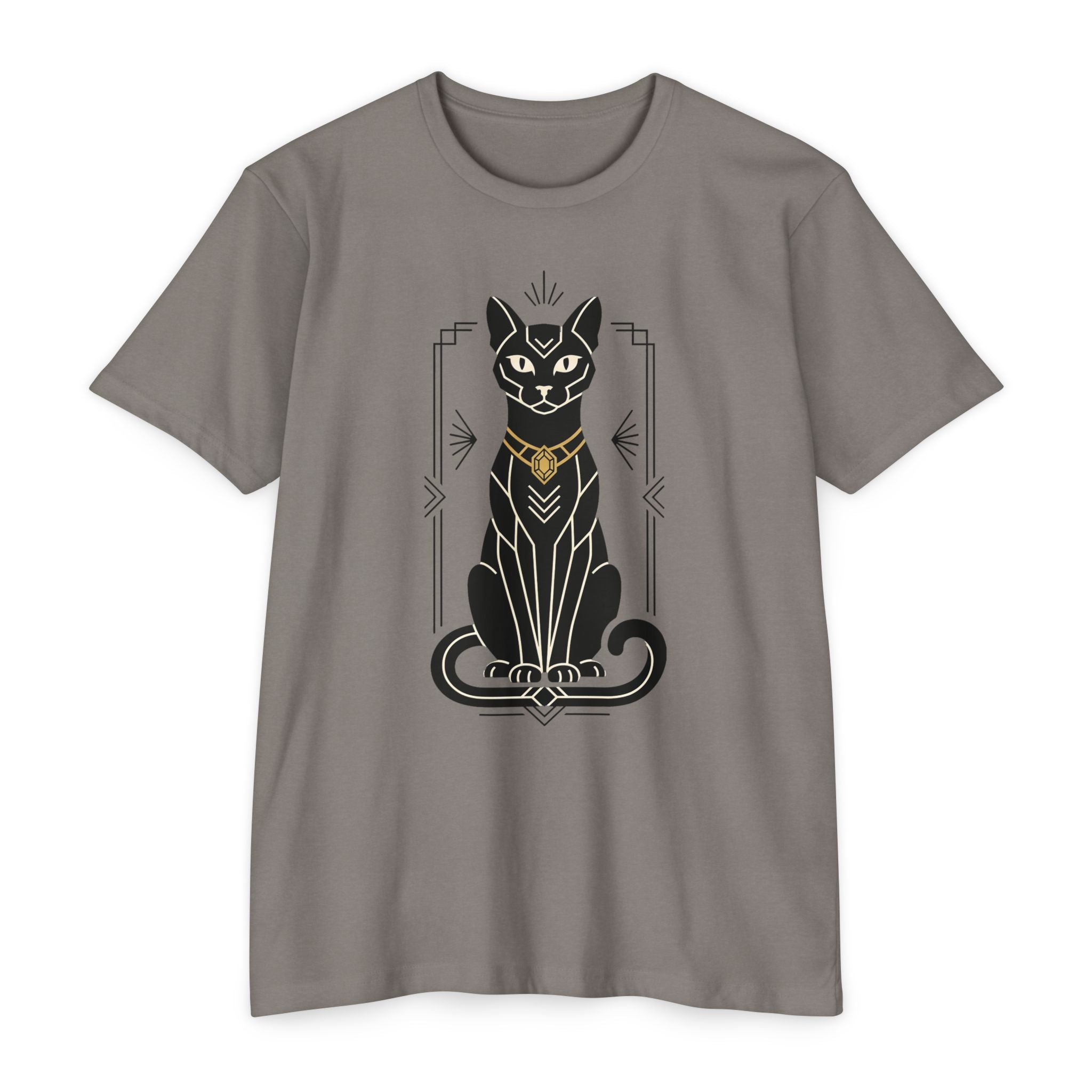 Black Cat T-Shirt Art Deco Egyptian Cat Illustration Graphic Tee Cat Lover Gift Mystic Unisex