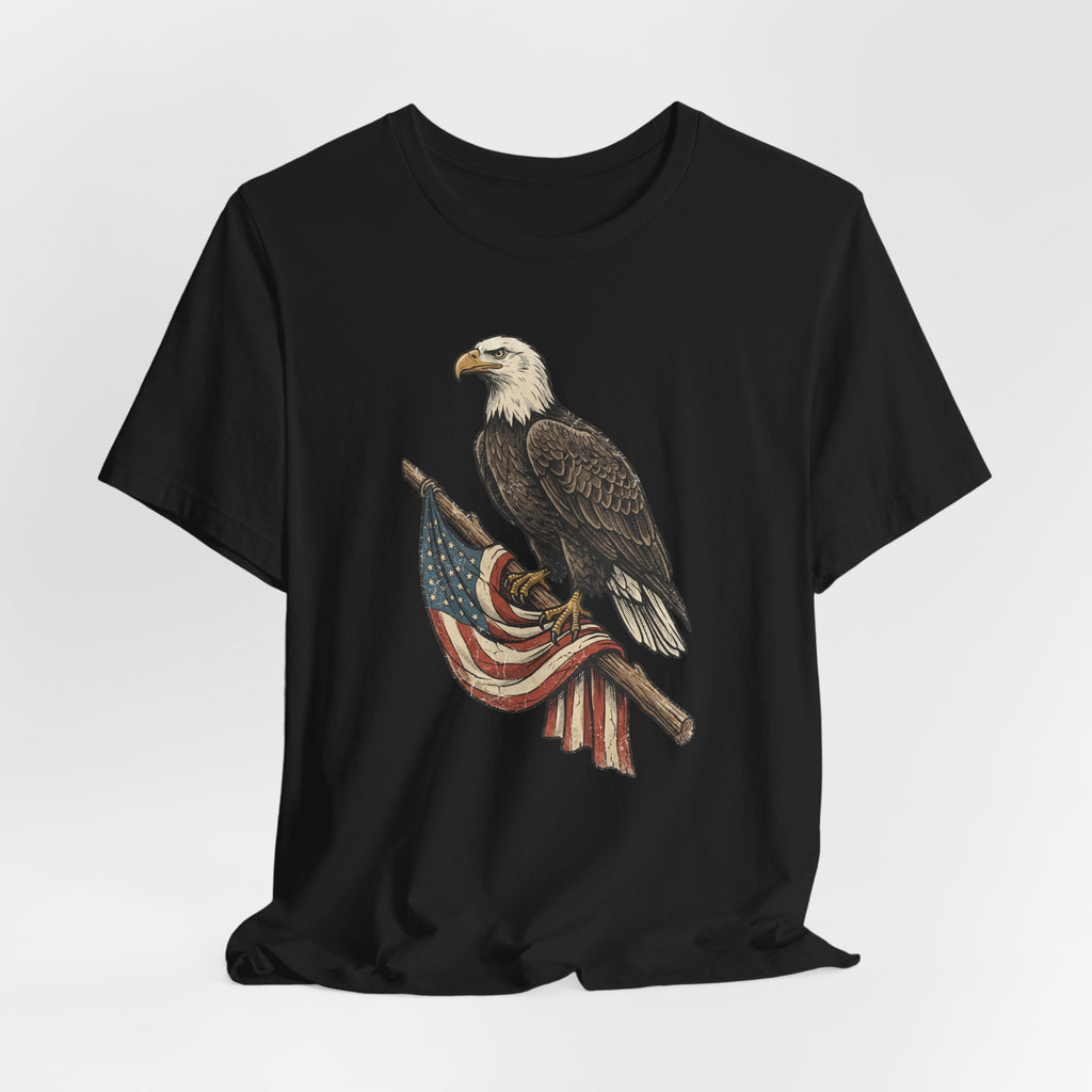 Bald Eagle American Flag T-Shirt | Patriotic USA Stars Stripes Vintage Eagle Graphic Tee Gift