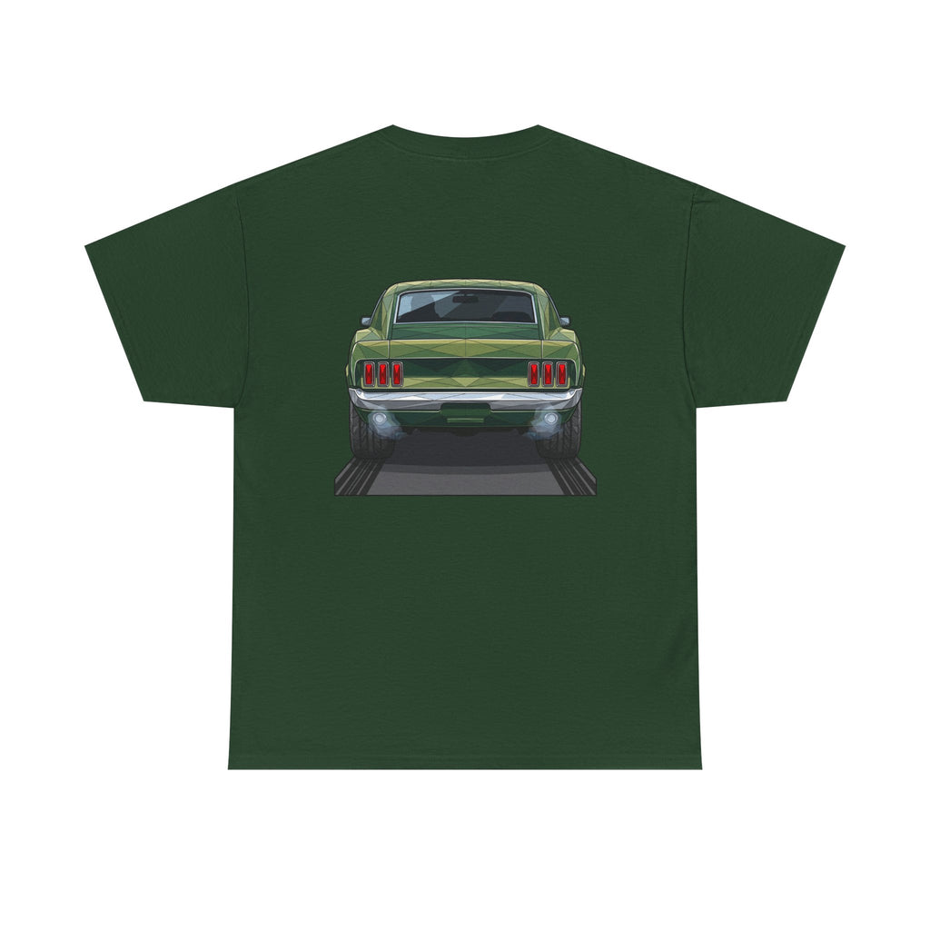 Green Classic Muscle Car T-Shirt | Vintage Mustang Front Back Illustration