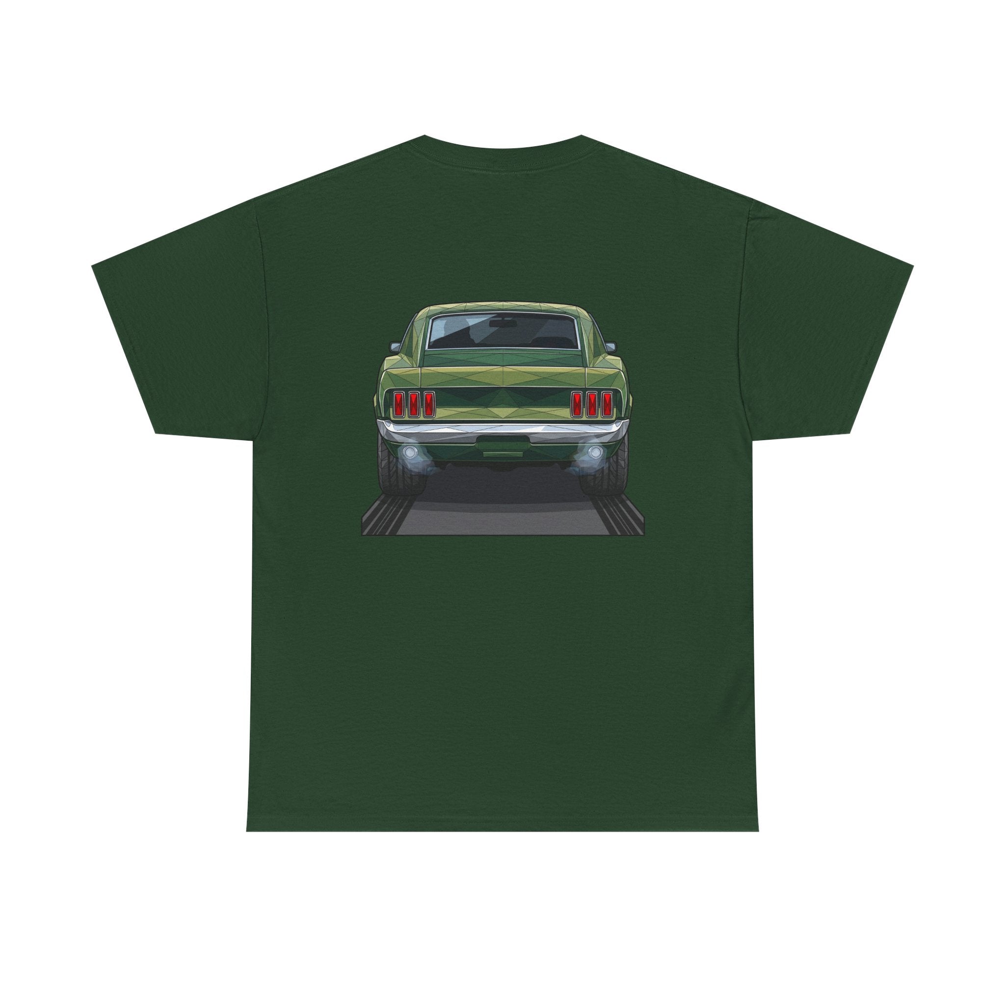 Green Classic Muscle Car T-Shirt | Vintage Mustang Front Back Illustration