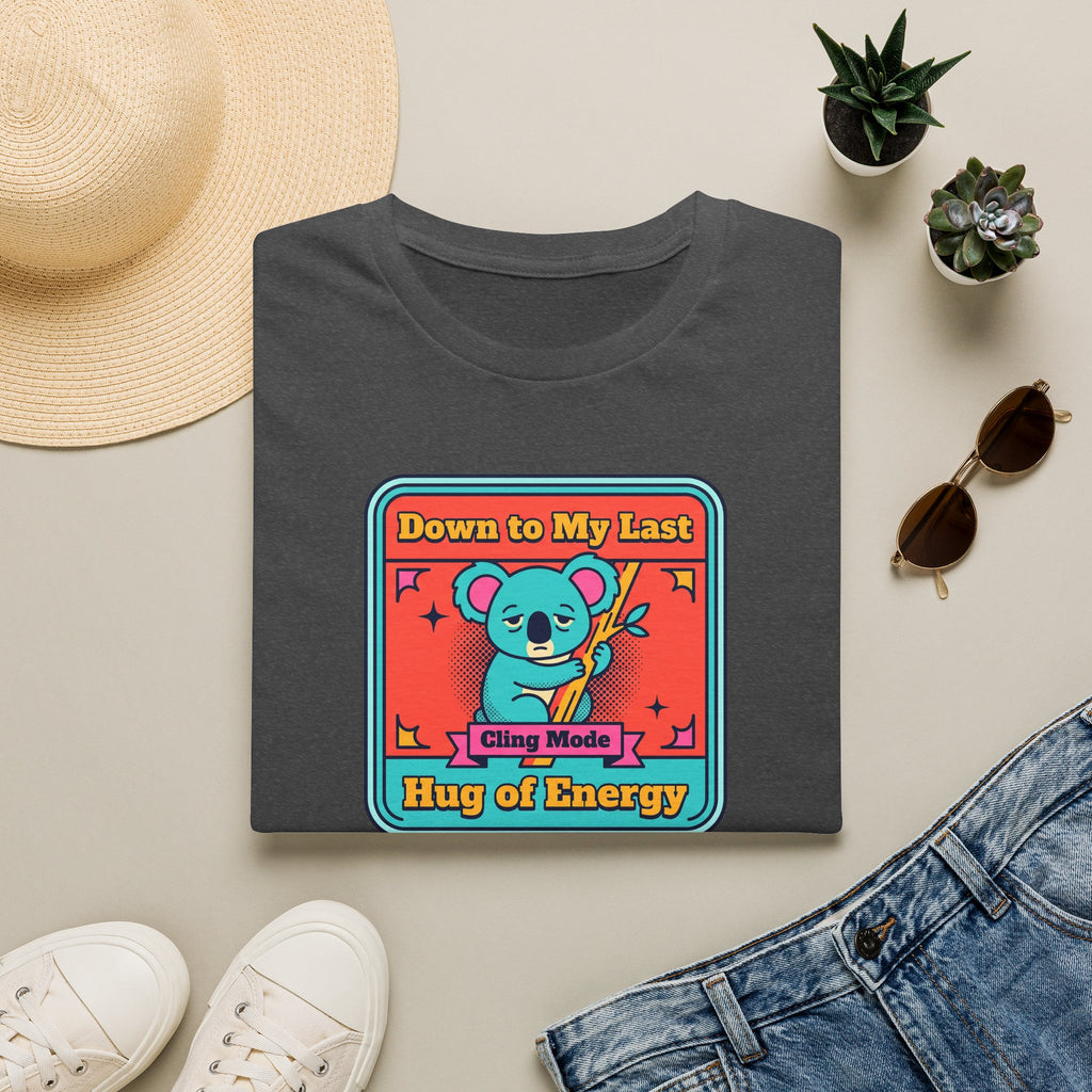 Funny Koala T-Shirt | Down to My Last Cling Mode Hug of Energy | Cute Kawaii Animal Graphic Tee