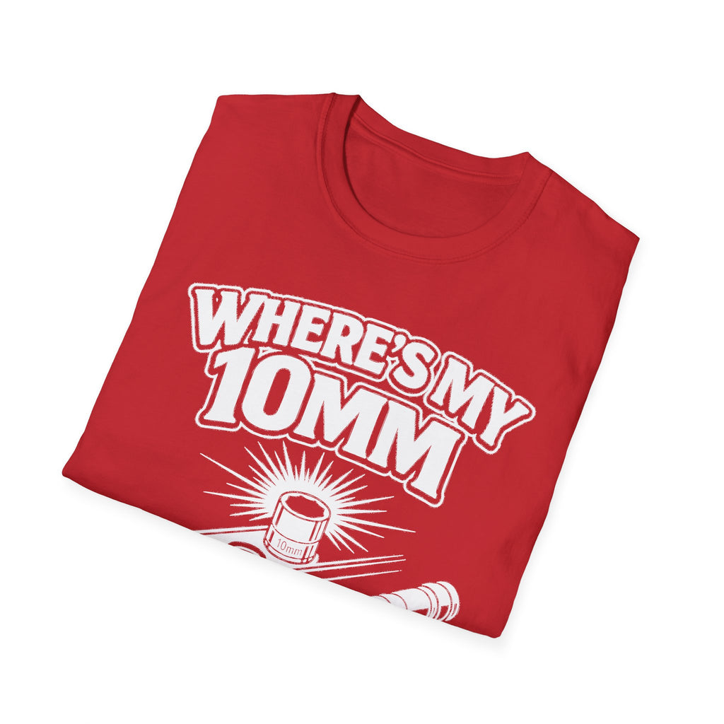 Red T-shirt with “Where’s My 10mm” text and socket wrench illustration