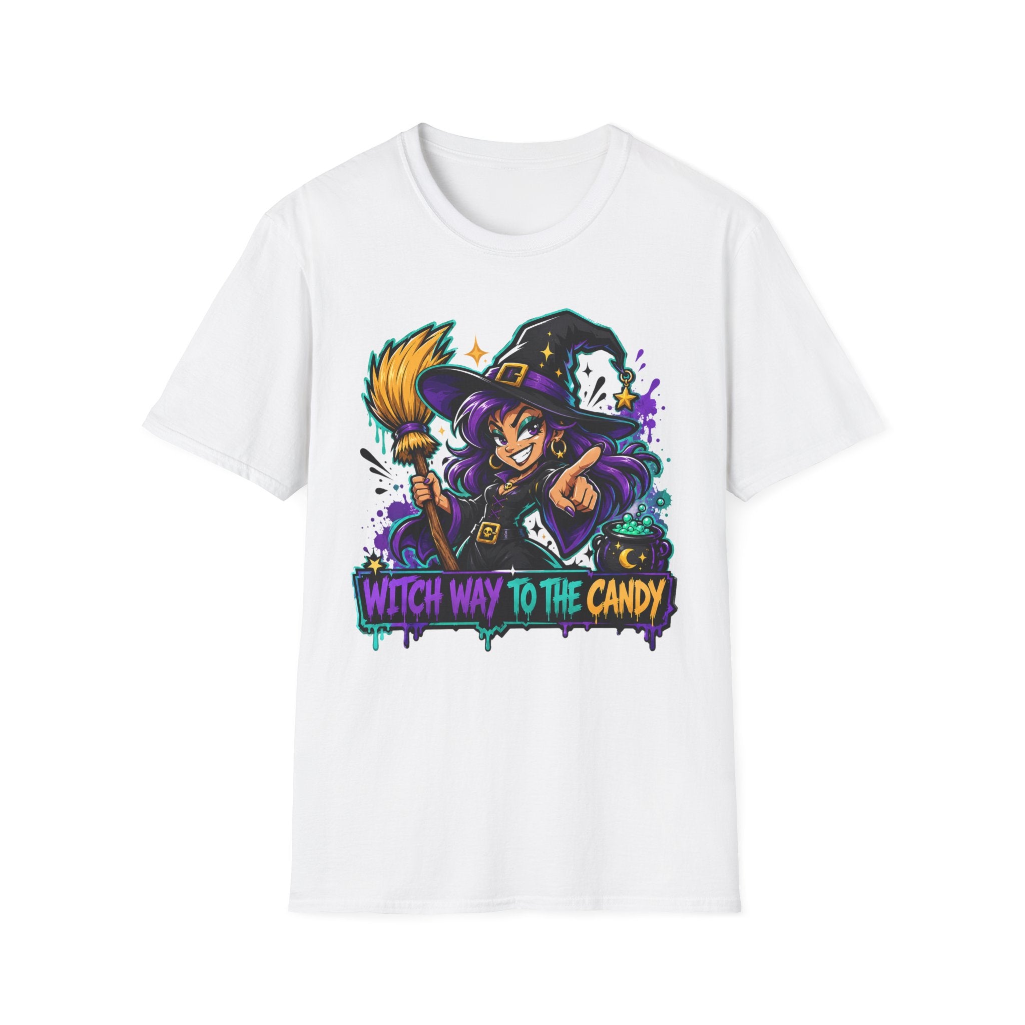 Witch Way To The Candy T-Shirt | Funny Halloween Witch Graphic Tee | Spooky Season Gift | Trick or Treat Shirt