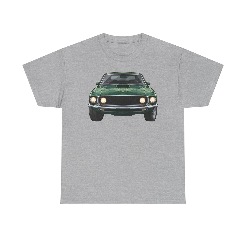 Green Classic Muscle Car T-Shirt | Vintage Mustang Front Back Illustration