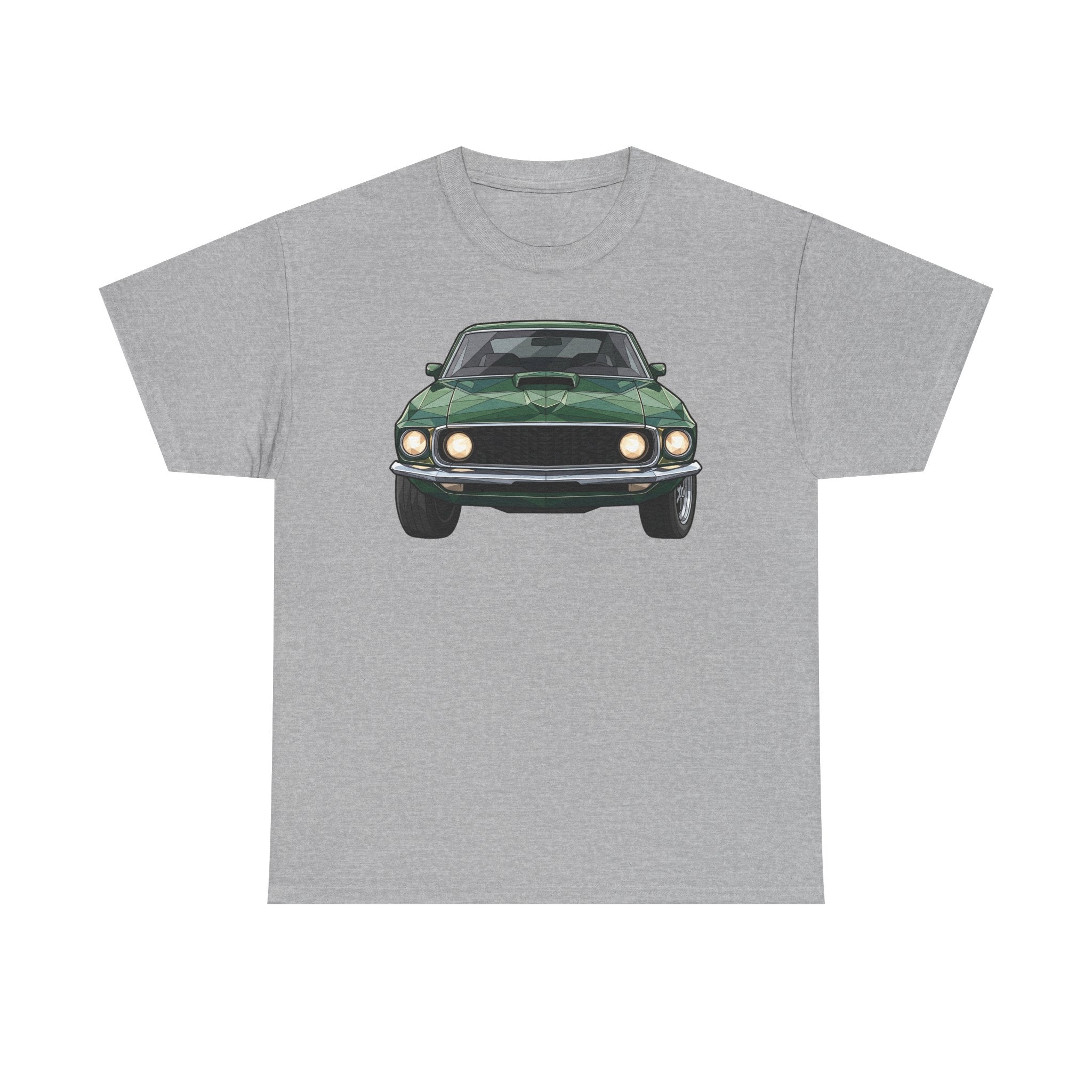 Green Classic Muscle Car T-Shirt | Vintage Mustang Front Back Illustration