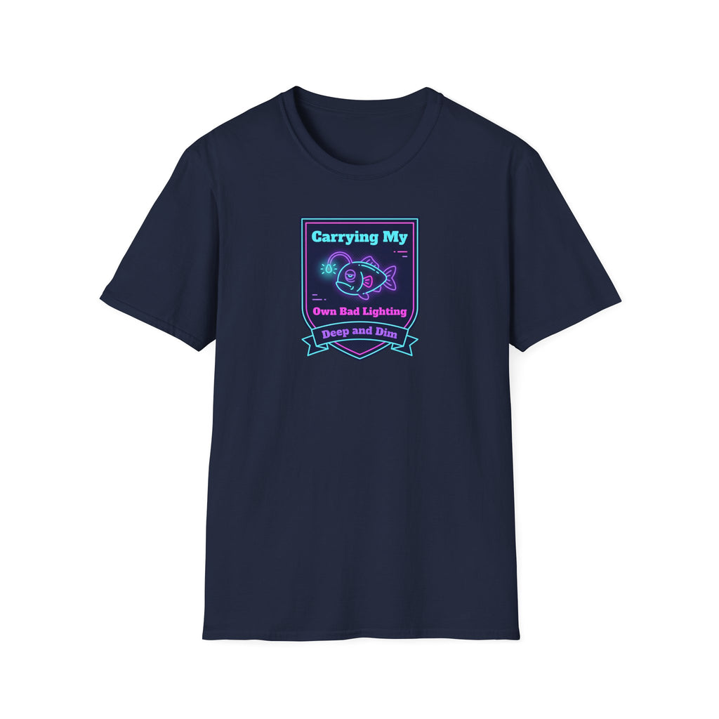 Funny Anglerfish T-Shirt | Carrying My Own Bad Lighting Deep Sea Neon Graphic Tee | Ocean Gift