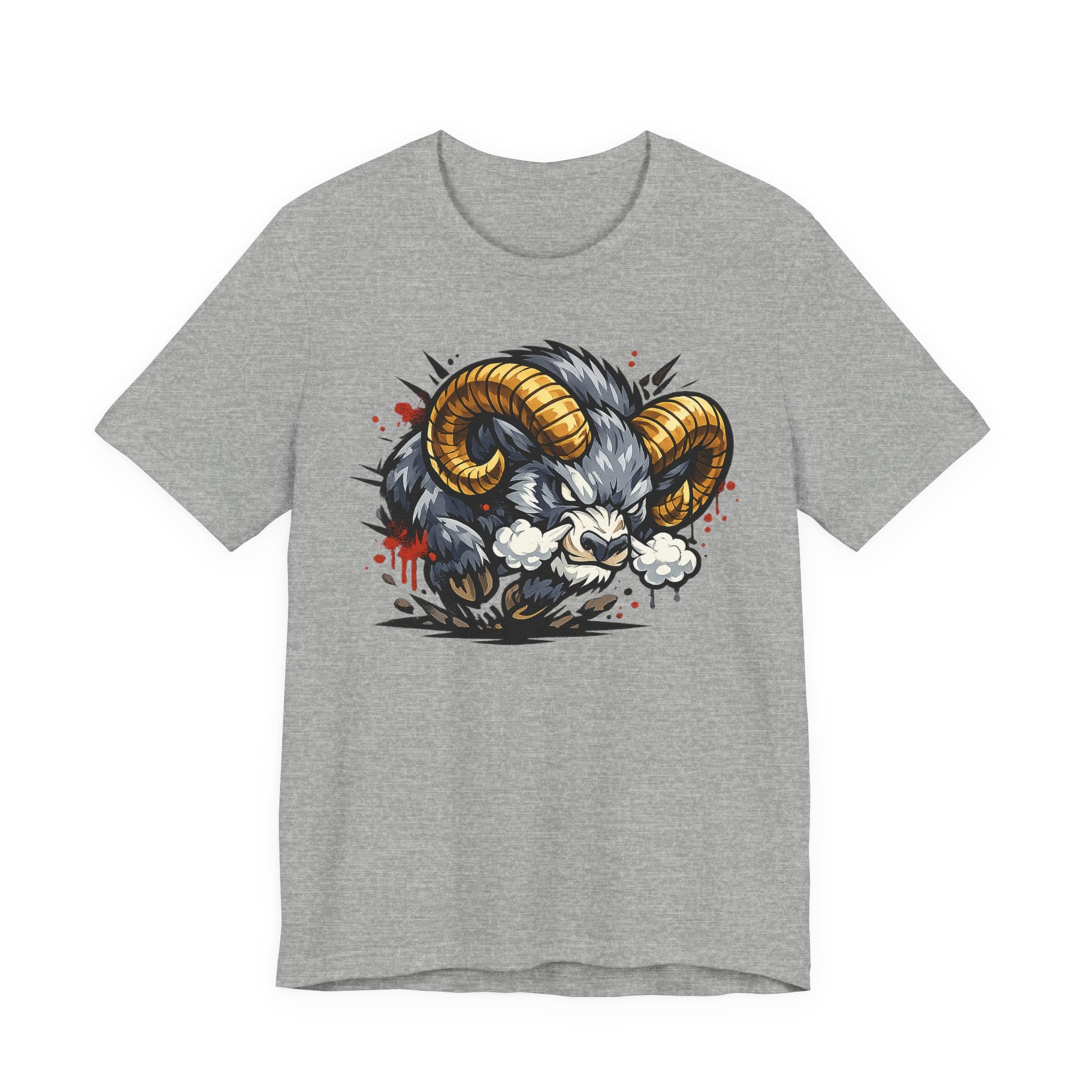 Charging Ram Illustration T-Shirt | Angry Horned Animal Graphic Tee, Wild Bighorn Art Unisex Gift