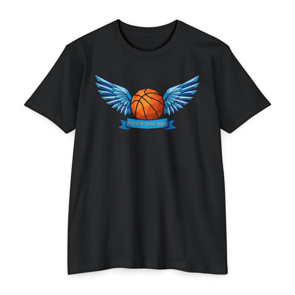 Custom Basketball T-Shirt Personalized Winged Basketball Banner Tee Add Your Name or Team Unisex