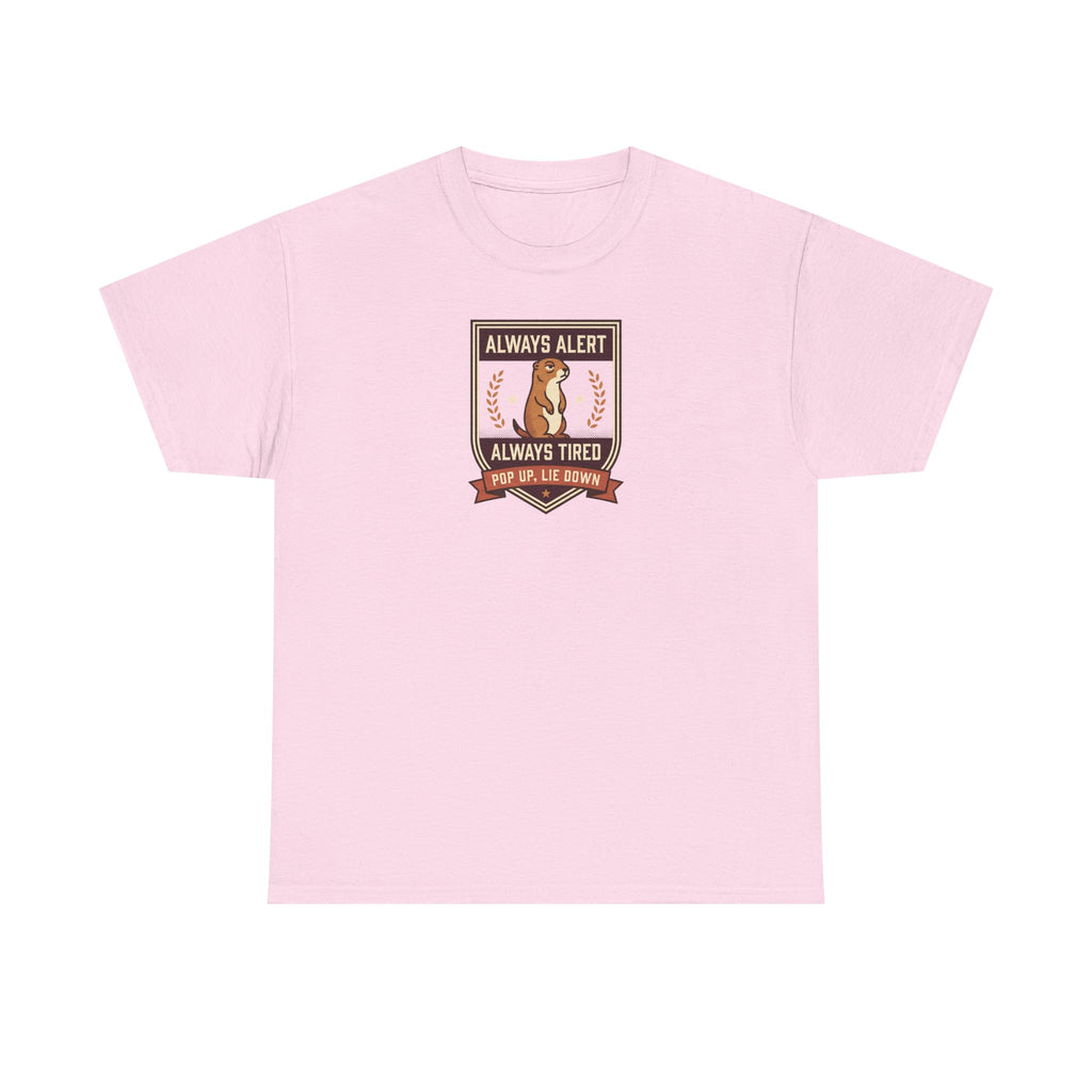 Always Alert Always Tired Badge Tee | Funny Sleepy Squirrel Shirt