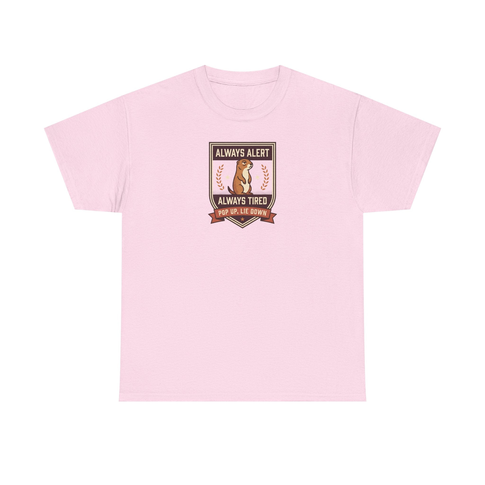Always Alert Always Tired Badge Tee | Funny Sleepy Squirrel Shirt