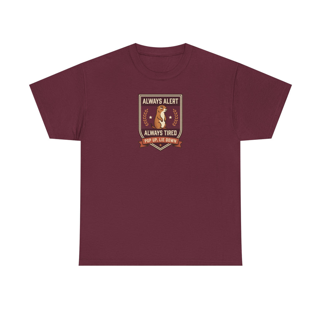 Always Alert Always Tired Badge Tee | Funny Sleepy Squirrel Shirt