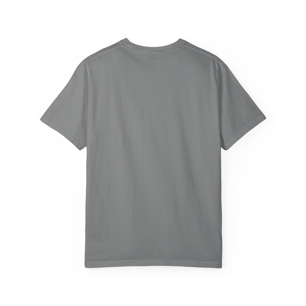 Dark gray crewneck T-shirt with short sleeves, plain back view