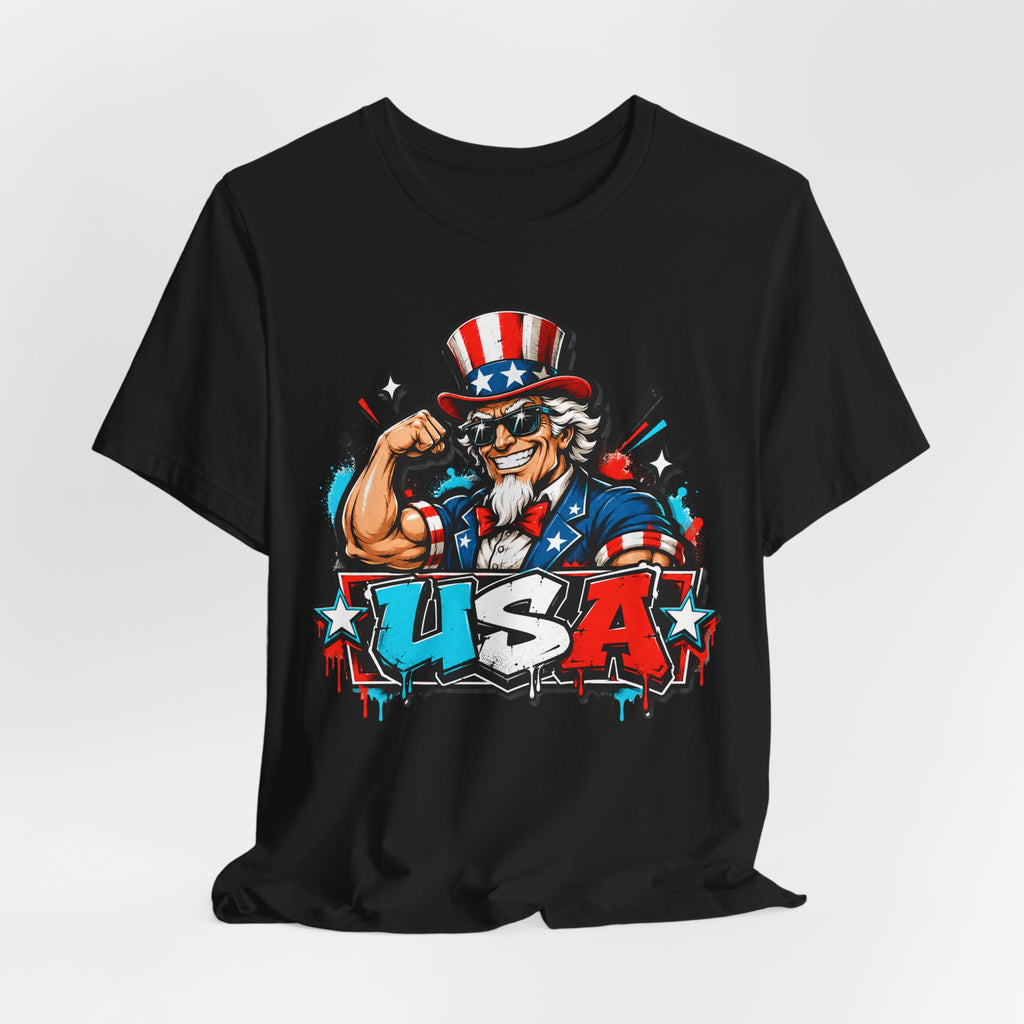 Patriotic Uncle Sam Muscle USA T-Shirt | 4th of July American Flag Graphic Tee