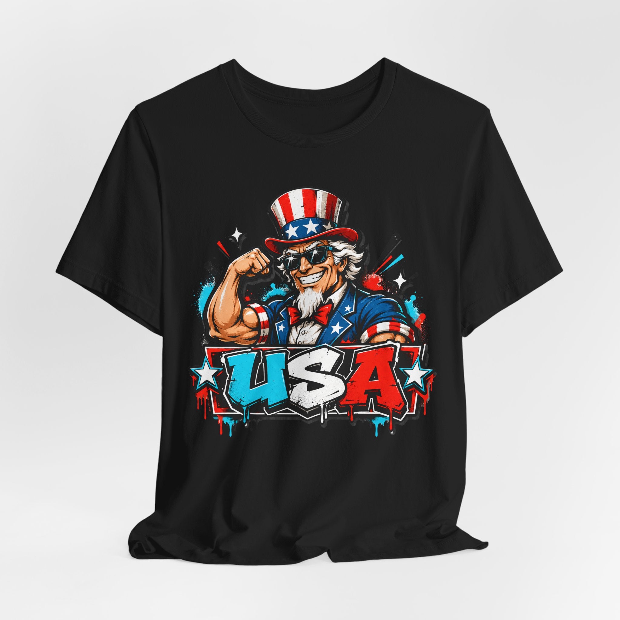 Patriotic Uncle Sam Muscle USA T-Shirt | 4th of July American Flag Graphic Tee
