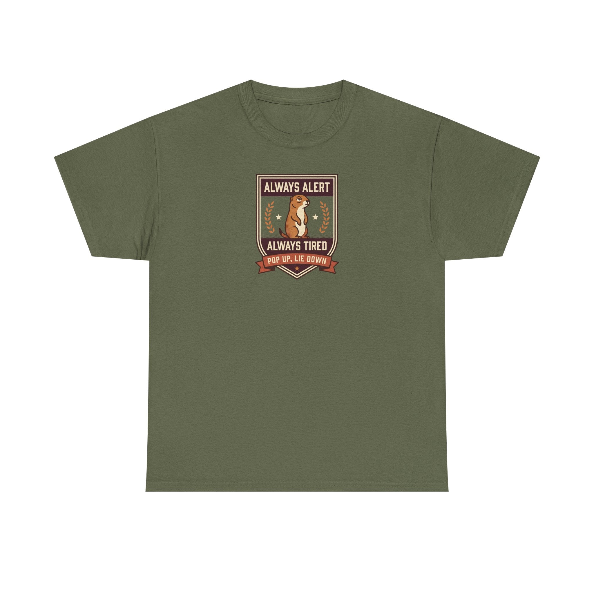 Always Alert Always Tired Badge Tee | Funny Sleepy Squirrel Shirt
