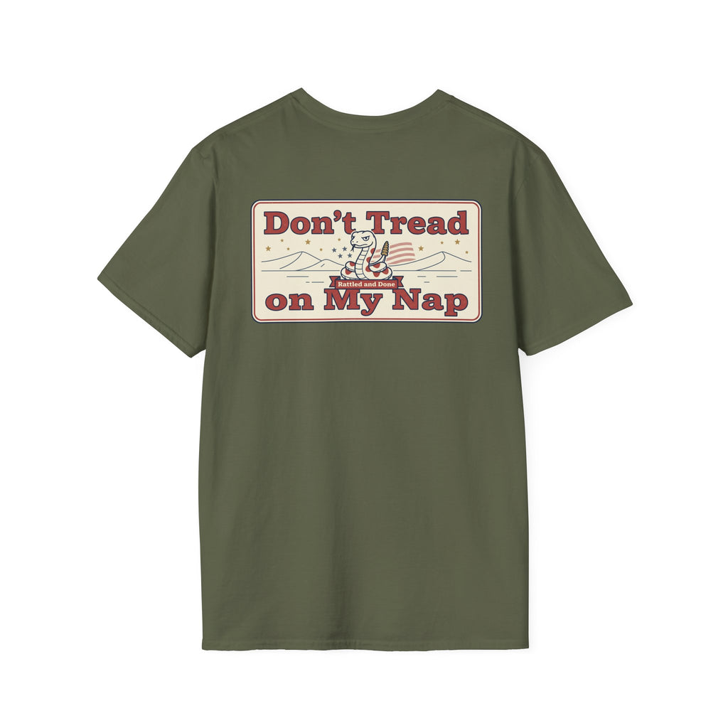 Funny Retired Veteran T-Shirt Dont Tread on My Nap Patriotic Humor Tee with Military Chest Emblem