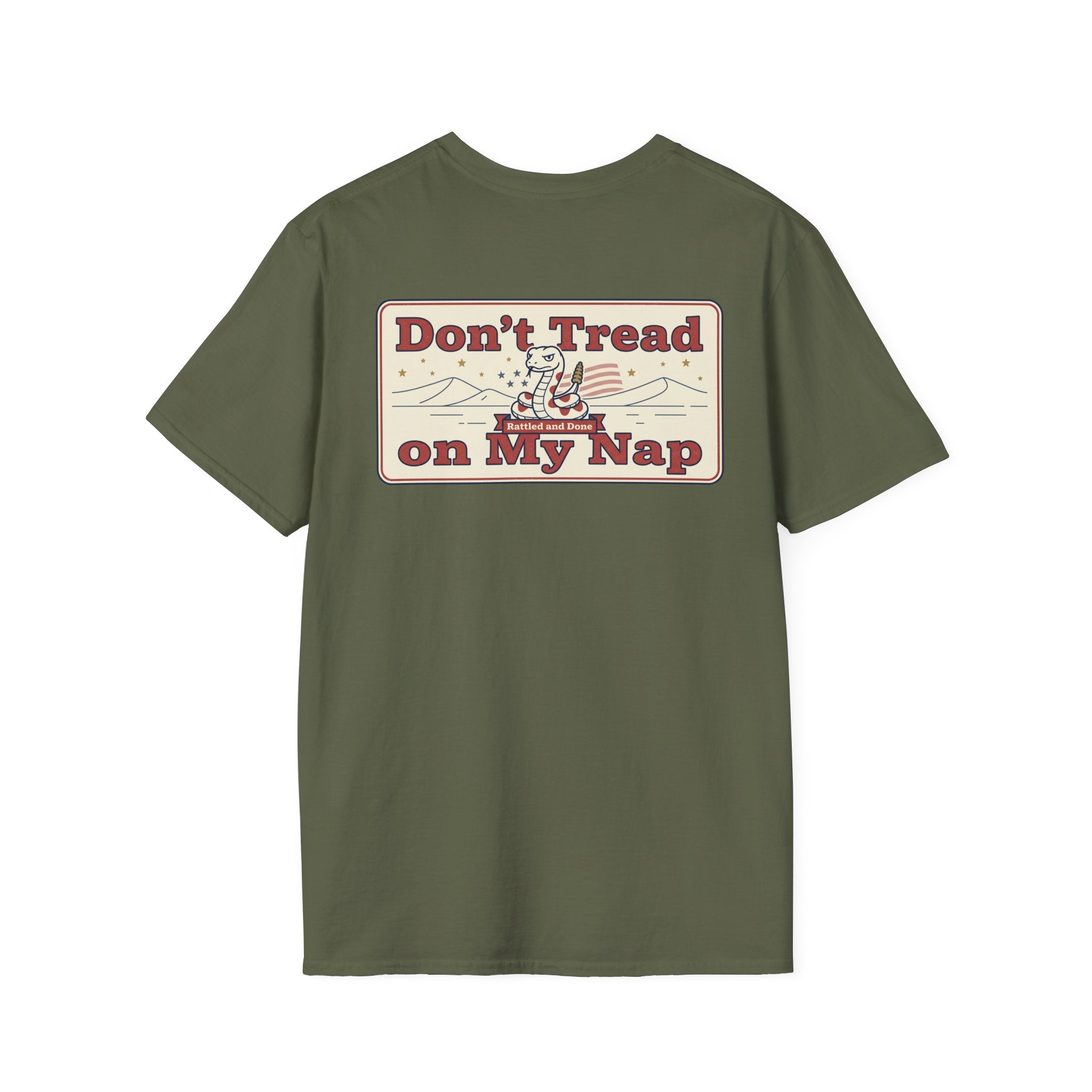 Funny Retired Veteran T-Shirt Dont Tread on My Nap Patriotic Humor Tee with Military Chest Emblem