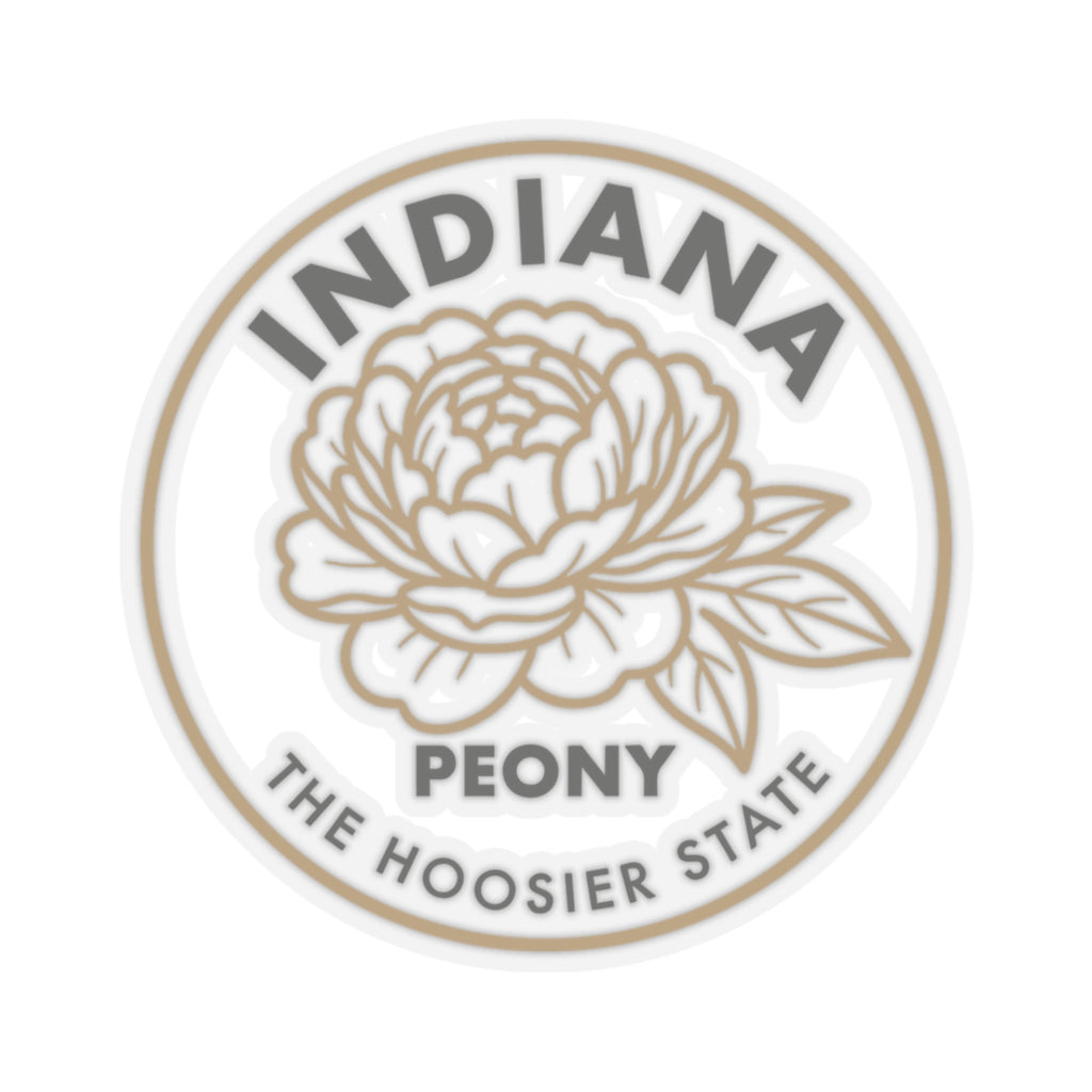 Round Indiana peony decal with 'Hoosier State' text, transparent vinyl