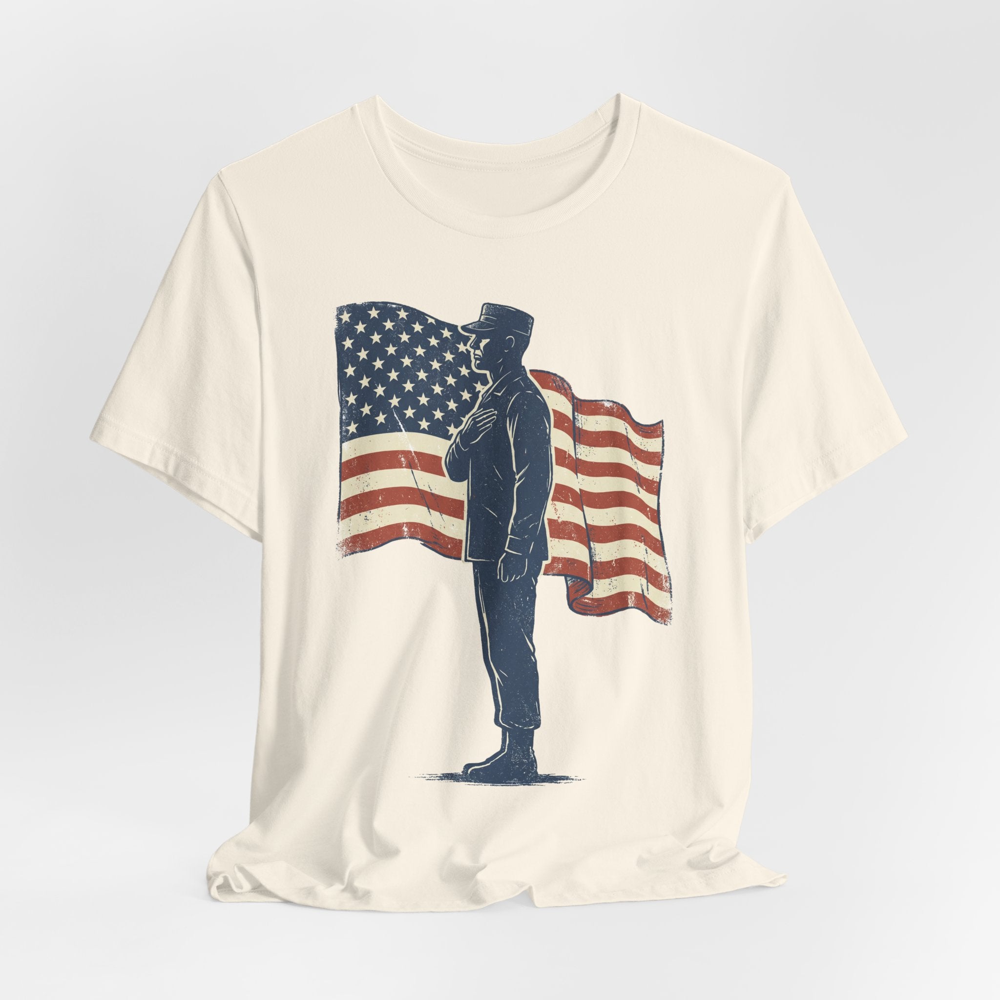 Saluting Soldier with American Flag T-Shirt | Patriotic Military Tee