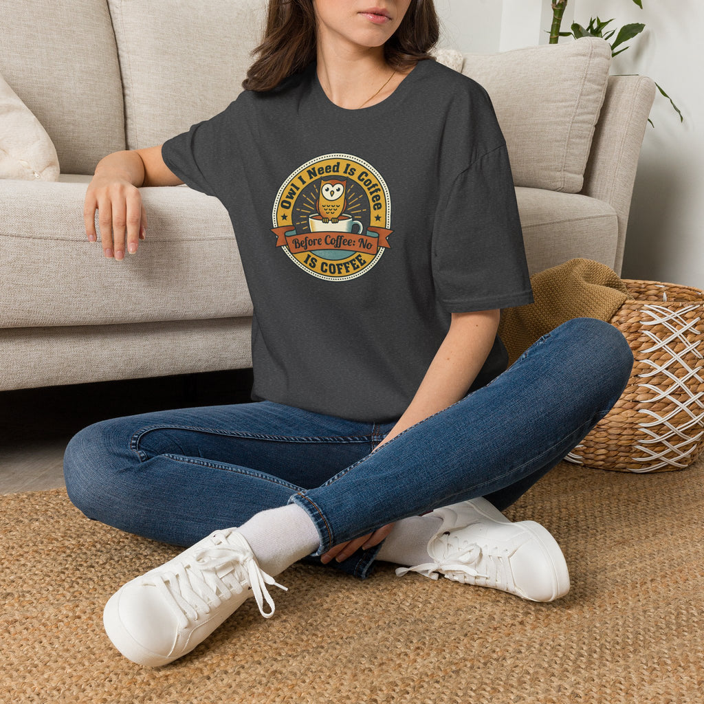 Owl I Need Is Coffee T-Shirt | Cute Coffee Owl Vintage Badge