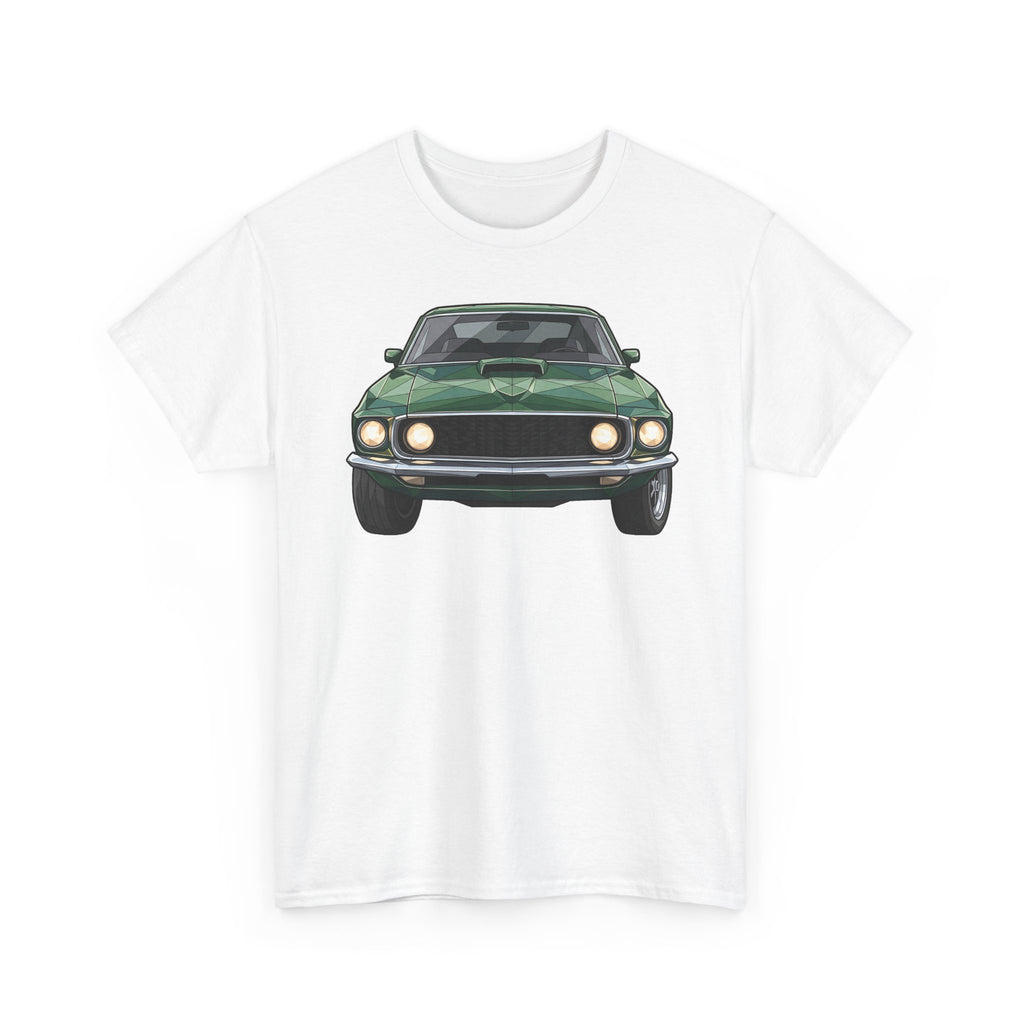 Green Classic Muscle Car T-Shirt | Vintage Mustang Front Back Illustration