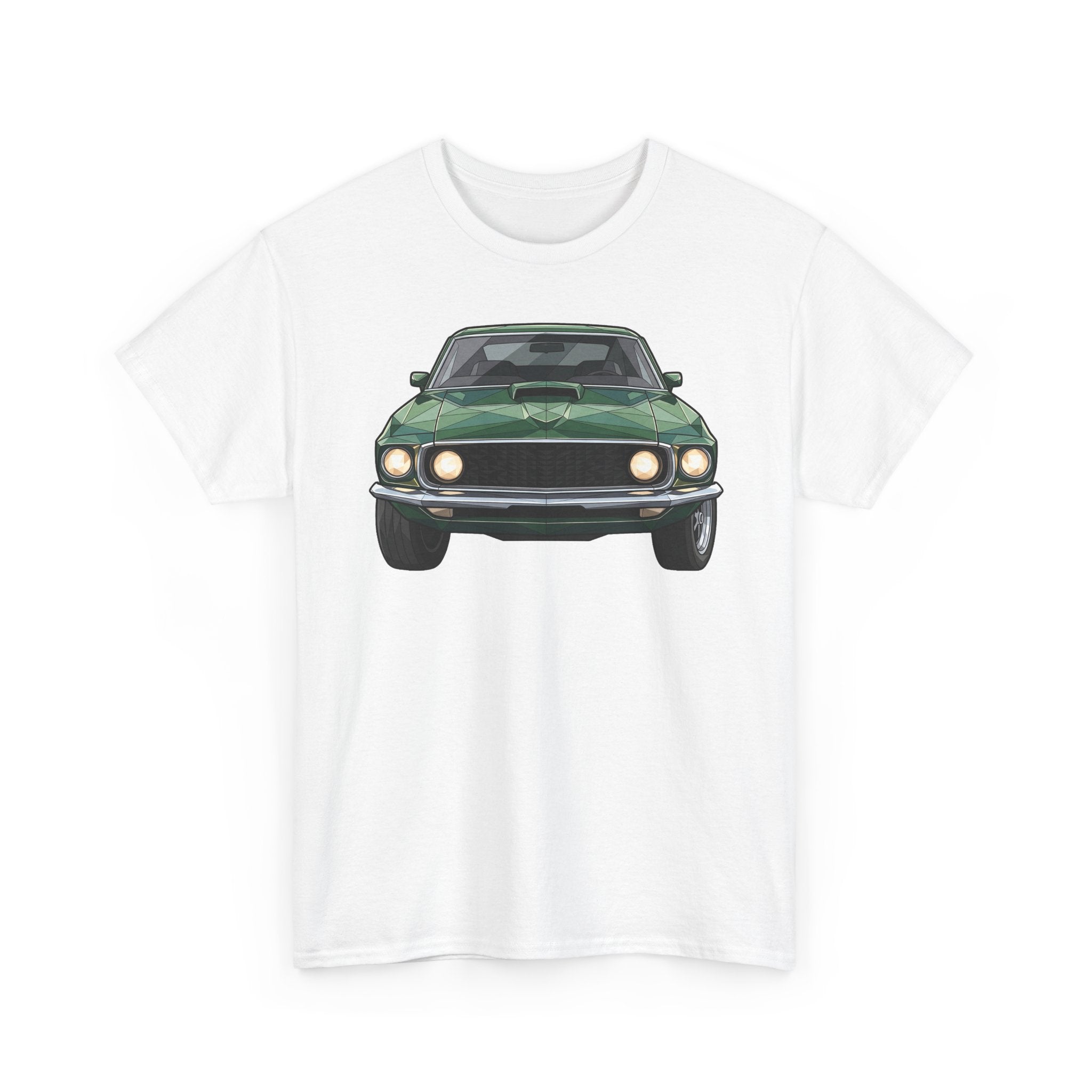 Green Classic Muscle Car T-Shirt | Vintage Mustang Front Back Illustration
