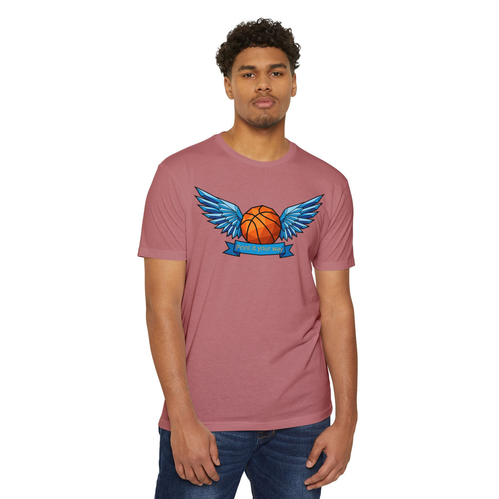 Custom Basketball T-Shirt Personalized Winged Basketball Banner Tee Add Your Name or Team Unisex