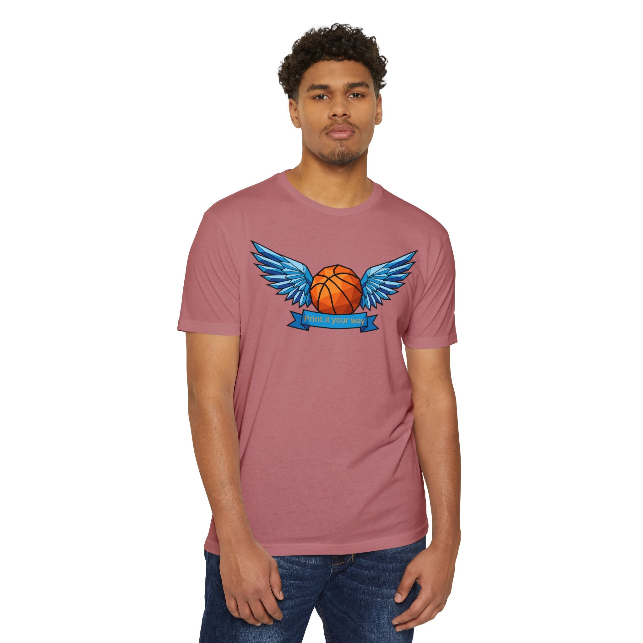 Custom Basketball T-Shirt Personalized Winged Basketball Banner Tee Add Your Name or Team Unisex