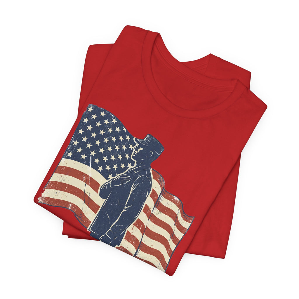 Saluting Soldier with American Flag T-Shirt | Patriotic Military Tee