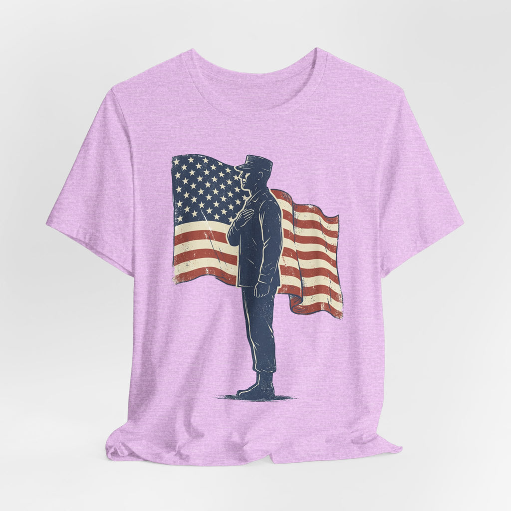 Saluting Soldier with American Flag T-Shirt | Patriotic Military Tee