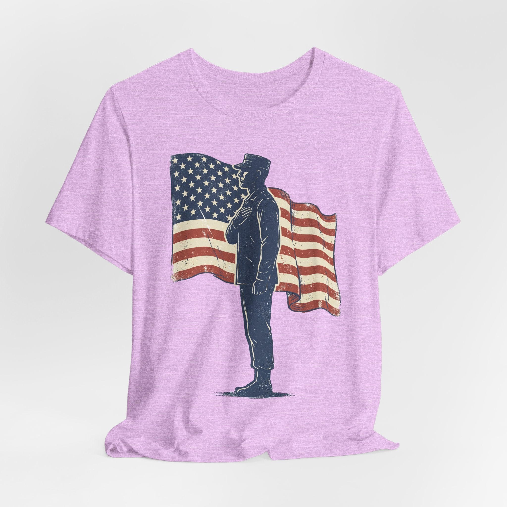 Saluting Soldier with American Flag T-Shirt | Patriotic Military Tee