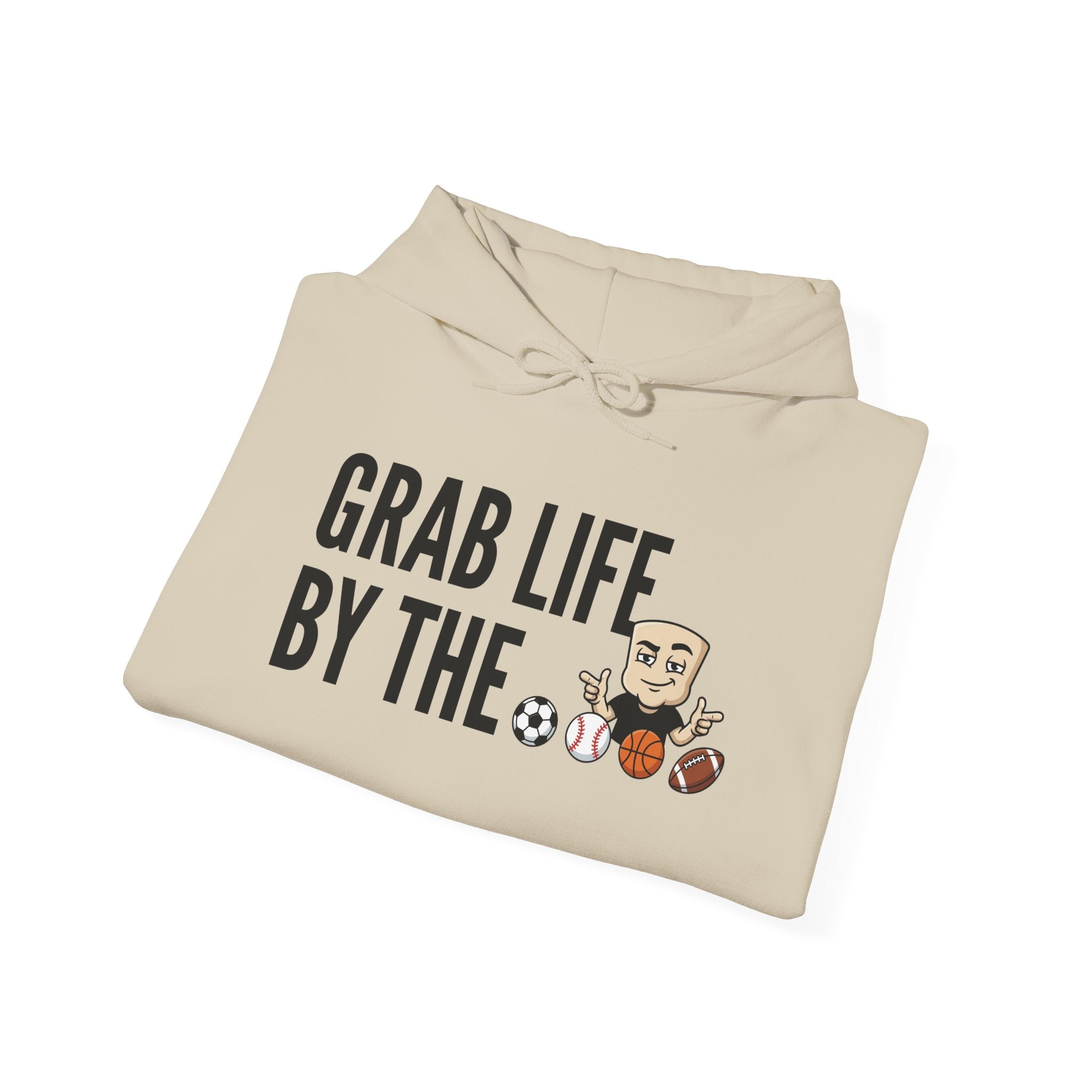 Grab Life By The Balls Hoodie | Funny Sports Ball Graphic Adult Humor Sweatshirt Gift