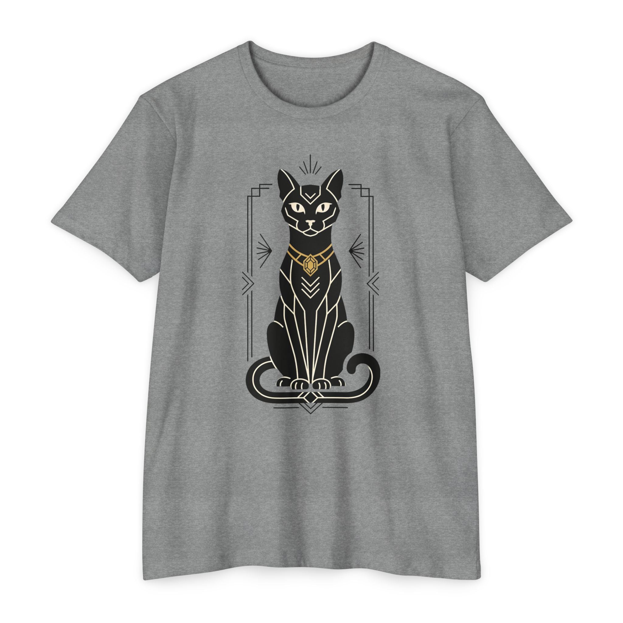 Black Cat T-Shirt Art Deco Egyptian Cat Illustration Graphic Tee Cat Lover Gift Mystic Unisex
