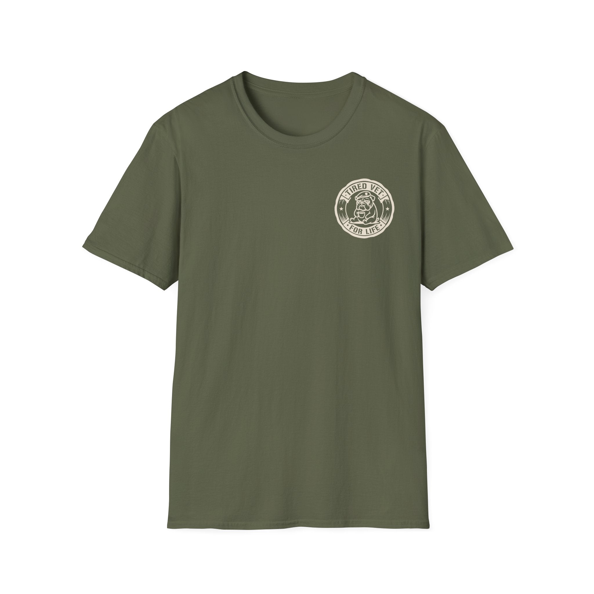 Funny Military Chow Hall Graphic T-Shirt Vintage Back Print with Faded Circle Chest Logo Unisex Tee