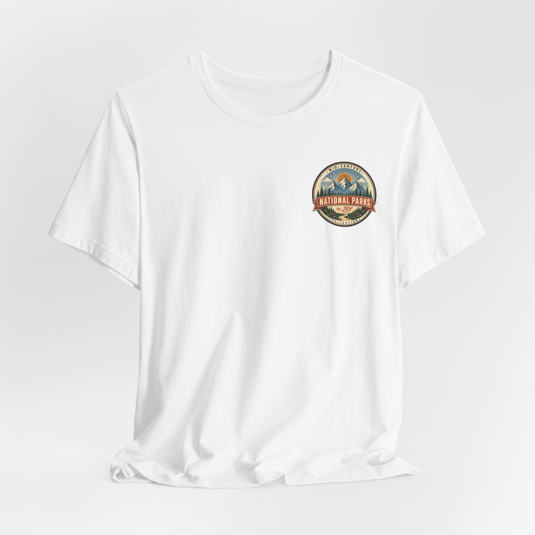 White t-shirt with National Park circular badge graphic on the chest