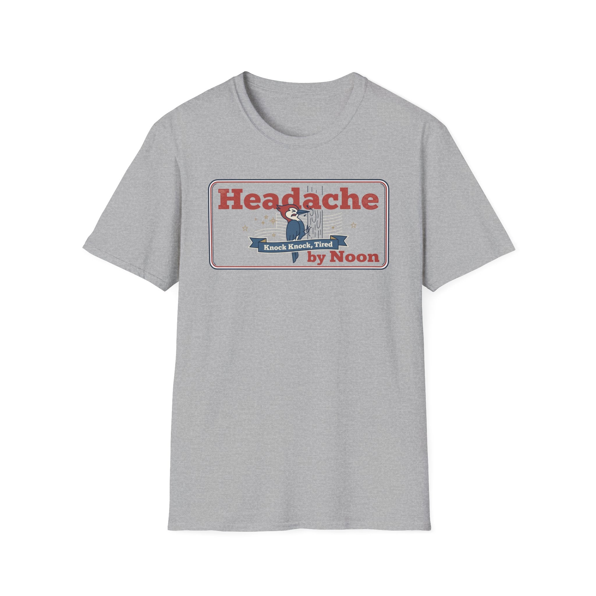 Funny Headache T-Shirt | Knock Knock Tired by Noon Retro Graphic Tee | Sarcastic Humor Gift