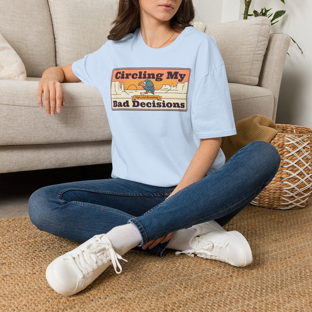 Funny Vulture T-Shirt | Circling My Bad Decisions Retro Desert Graphic Tee | Sarcastic Gift