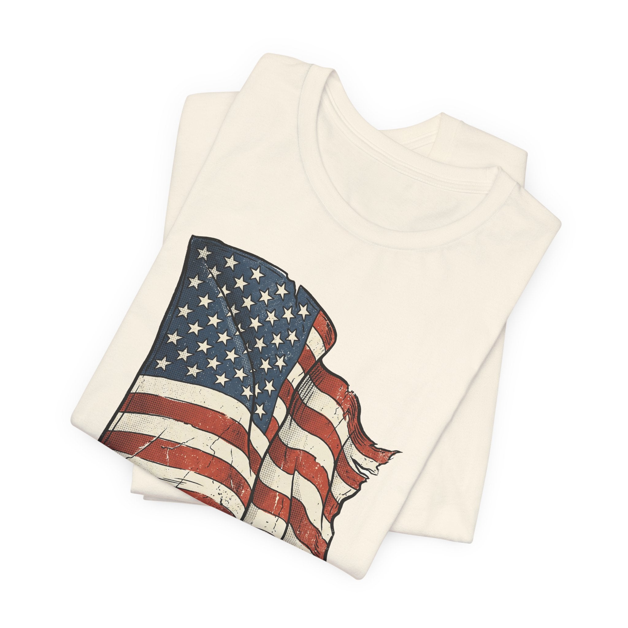 Vintage Waving American Flag T-Shirt | USA Stars Stripes Distressed Patriotic Graphic Tee