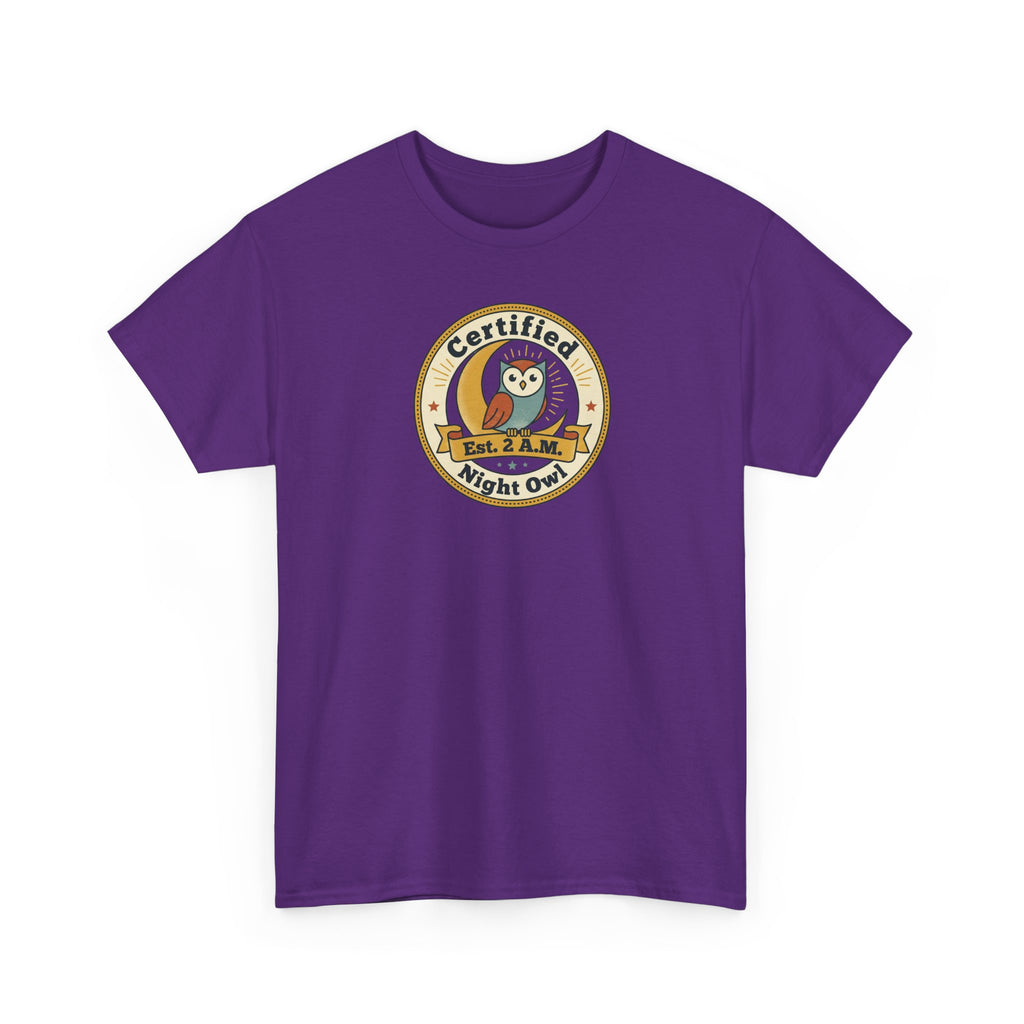 Certified Night Owl T-Shirt | Funny Night Owl Tee | Retro Owl Badge Shirt | Gift for Night Owls