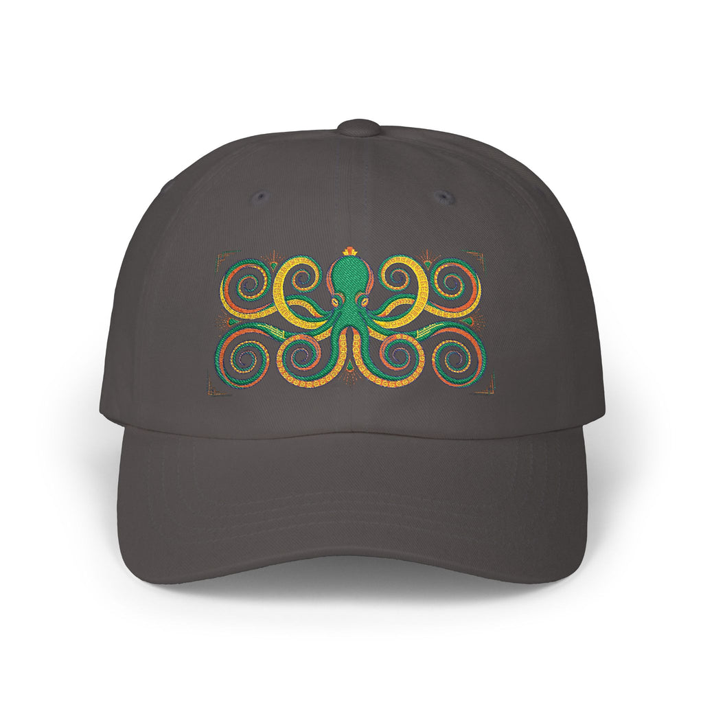 Octopus Swirl Dad Cap — Nautical Green & Gold Embroidered Baseball Hat