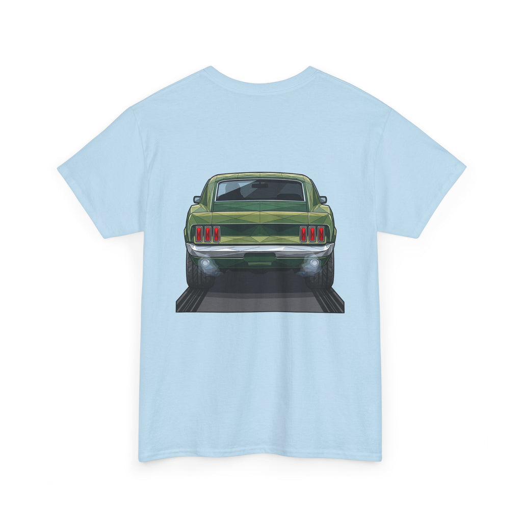 Green Classic Muscle Car T-Shirt | Vintage Mustang Front Back Illustration