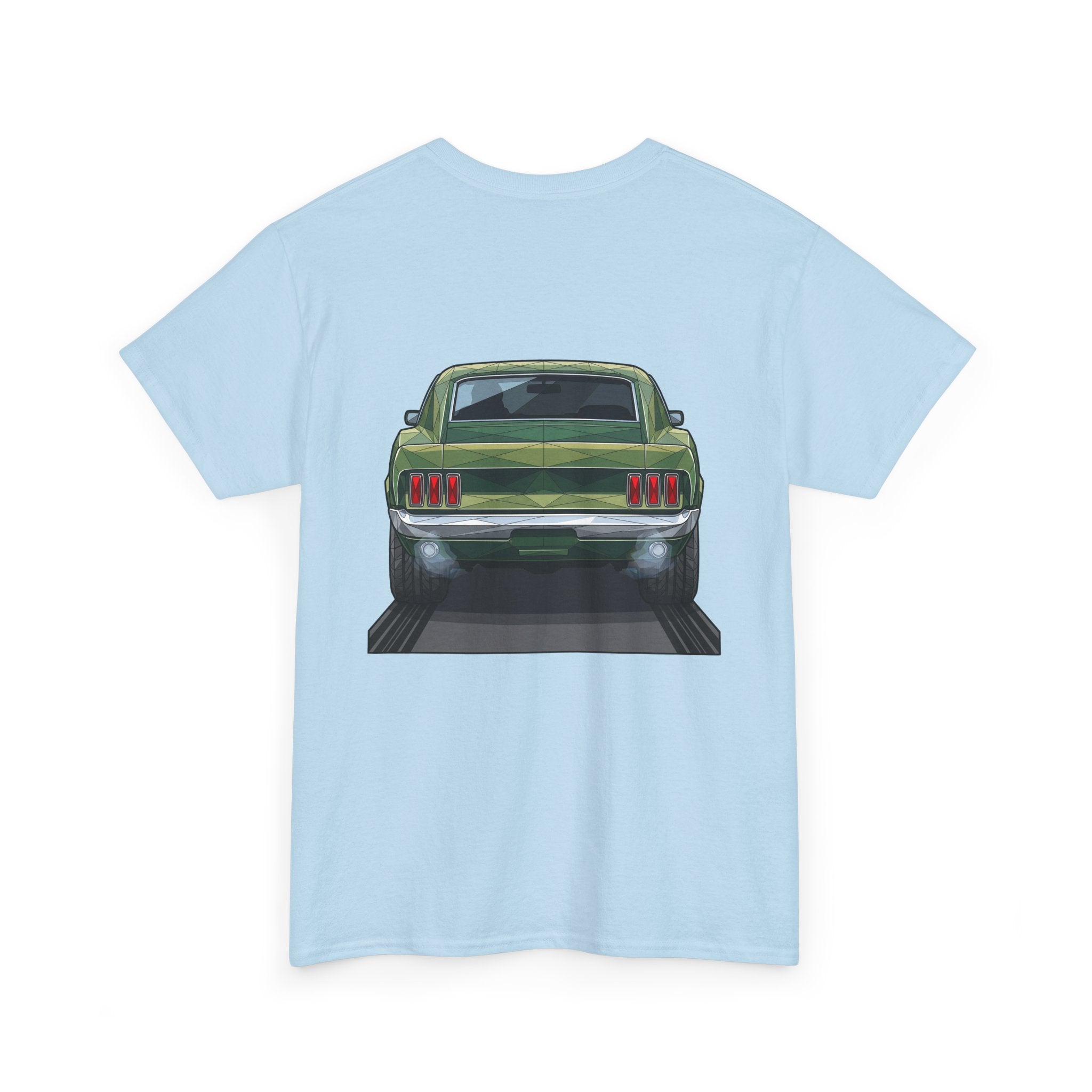 Green Classic Muscle Car T-Shirt | Vintage Mustang Front Back Illustration