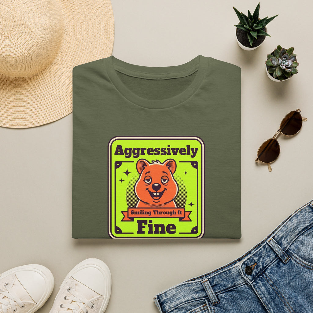 Funny Bear T-Shirt | Aggressively Smiling Fine Retro Neon Graphic Tee | Bear Lover Sarcastic Gift