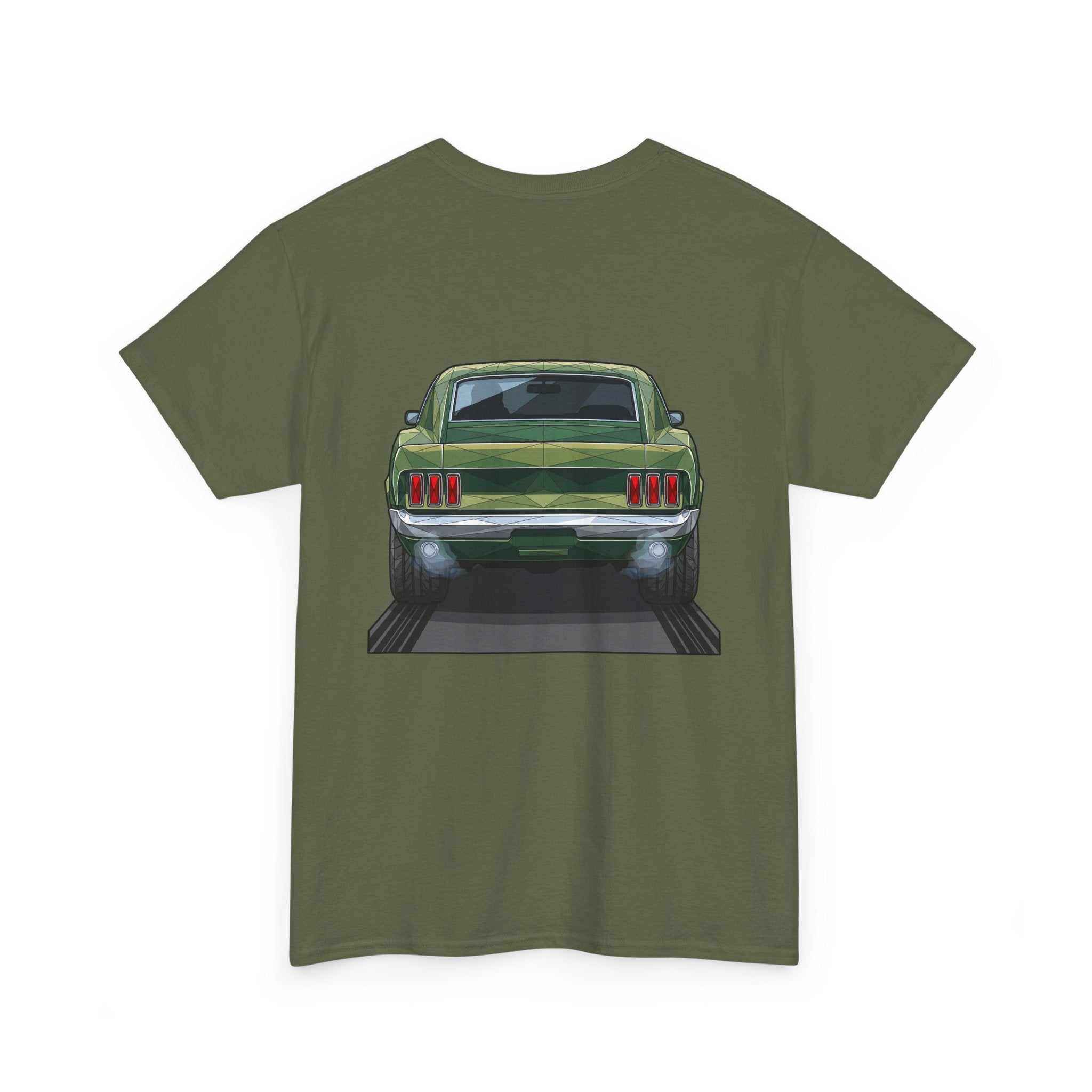 Green Classic Muscle Car T-Shirt | Vintage Mustang Front Back Illustration