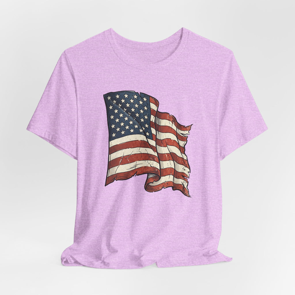 Vintage Waving American Flag T-Shirt | USA Stars Stripes Distressed Patriotic Graphic Tee