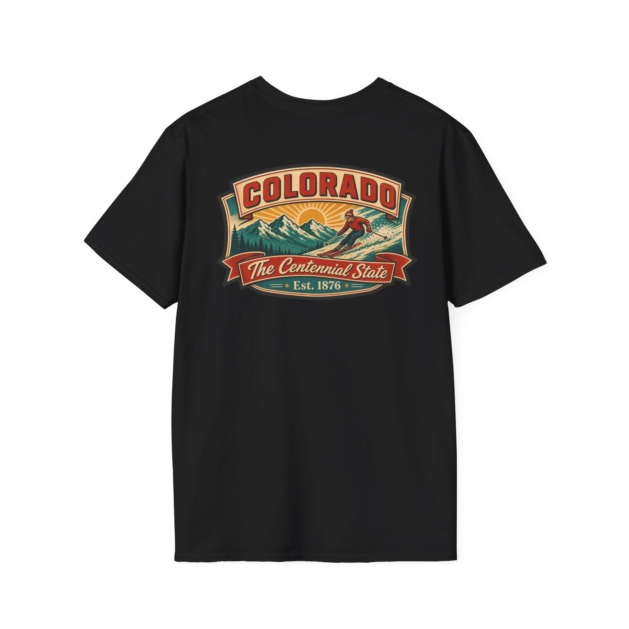 Black t-shirt with Colorado Centennial State logo graphic on chest