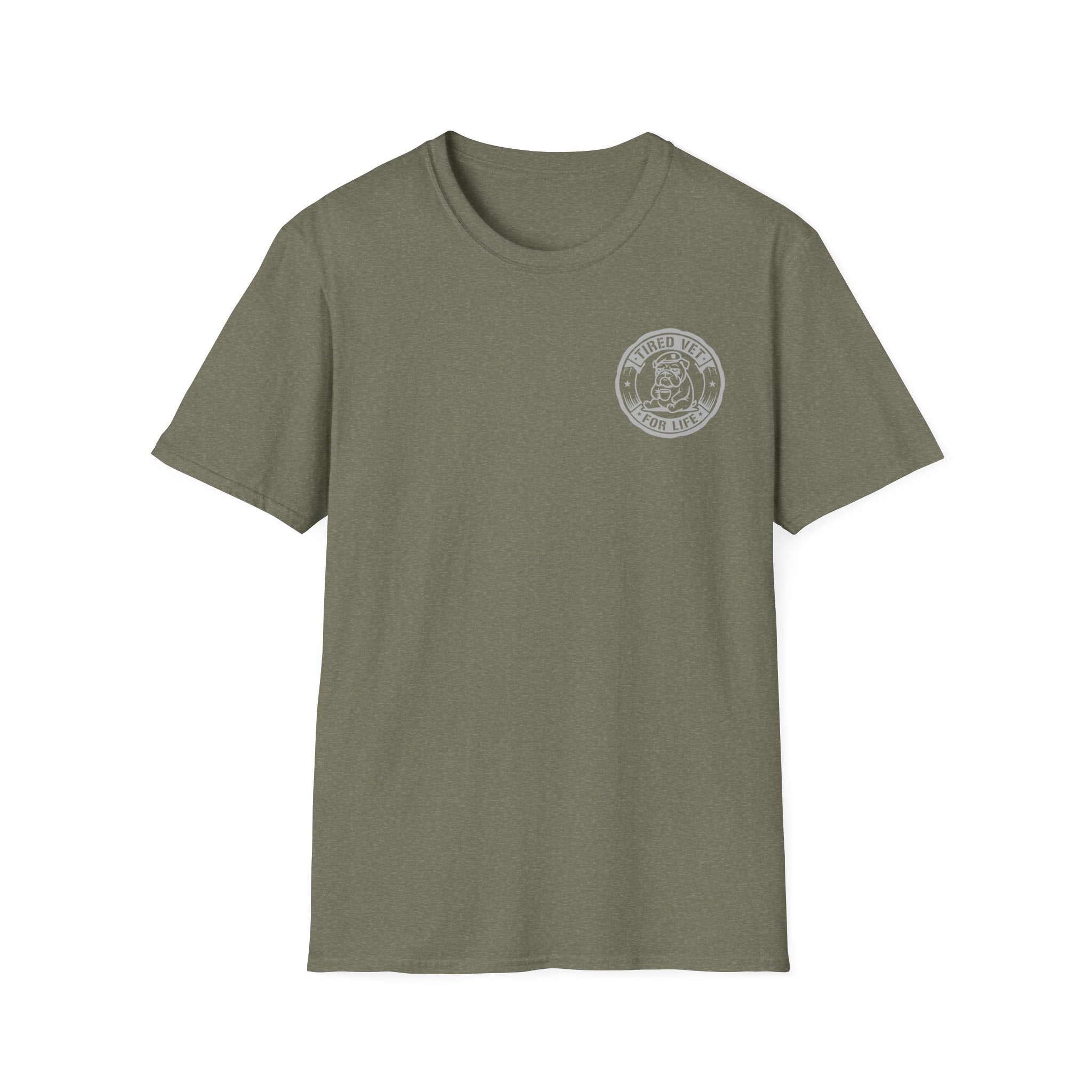 Funny Retired Veteran T-Shirt Humorous Sleeping Desk Graphic Tee with Military Chest Badge for Vets